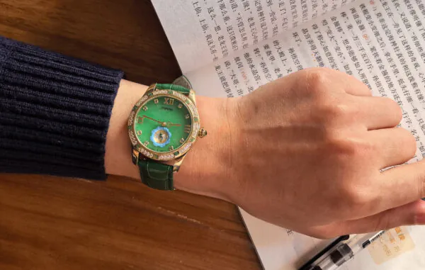 _cuva ROYAL MUSE|Green Tara Jade Watch - Blue Lotus Buddhist Timepiece with Mantra Chronograph