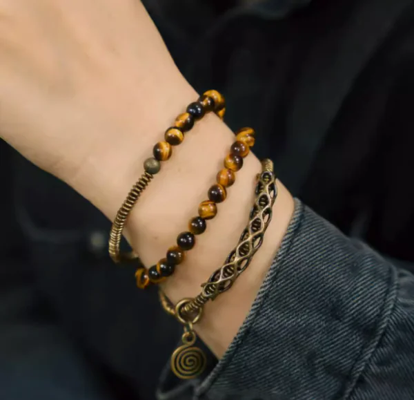 2 Warrior's Light Bracelet: Natural Tiger's Eye + Brass for Bold Energy & Style