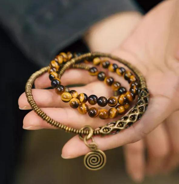 3 Warrior's Light Bracelet: Natural Tiger's Eye + Brass for Bold Energy & Style