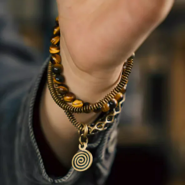 4 Warrior's Light Bracelet: Natural Tiger's Eye + Brass for Bold Energy & Style