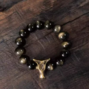 Obsidian & Brass Energy Bracelet