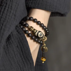Tibetan-Inspired Dzi & Ebony Mala Bracelet | Ancient Energy, Modern Resilience