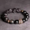 Handcarved Ebony & Obsidian Bracelet "Shadow Grove"