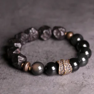 Handcarved Ebony & Obsidian Bracelet "Shadow Grove"