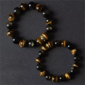Tiger’s Eye Energy • Couples’Growth Volcanic Obsidian Bracelet
