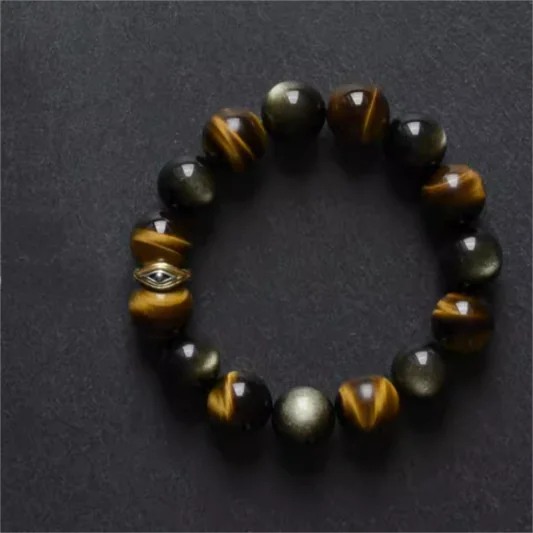 企业微信截图_17458024869654 Tiger’s Eye Energy • Couples’Growth Volcanic Obsidian Bracelet