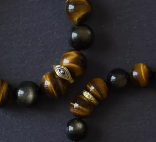 企业微信截图_17458024883065 Tiger’s Eye Energy • Couples’Growth Volcanic Obsidian Bracelet