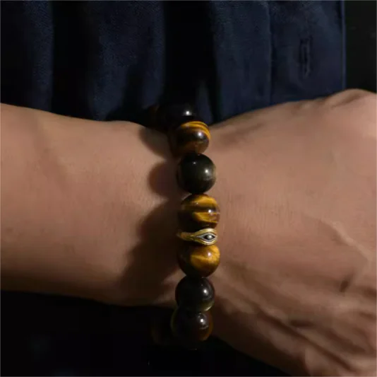 企业微信截图_17458024913838 Tiger’s Eye Energy • Couples’Growth Volcanic Obsidian Bracelet