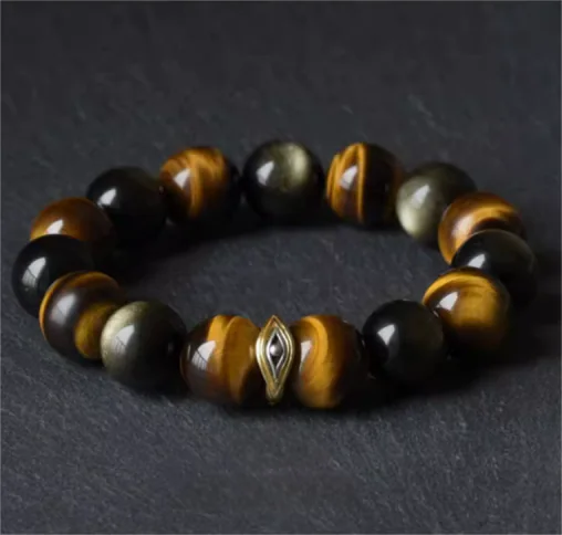 企业微信截图_17458024941797 Tiger’s Eye Energy • Couples’Growth Volcanic Obsidian Bracelet
