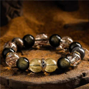 Black Obsidian & Rutilated Quartz Energy Bracelet