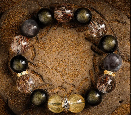 企业微信截图_17458046493204 Black Obsidian & Rutilated Quartz Energy Bracelet